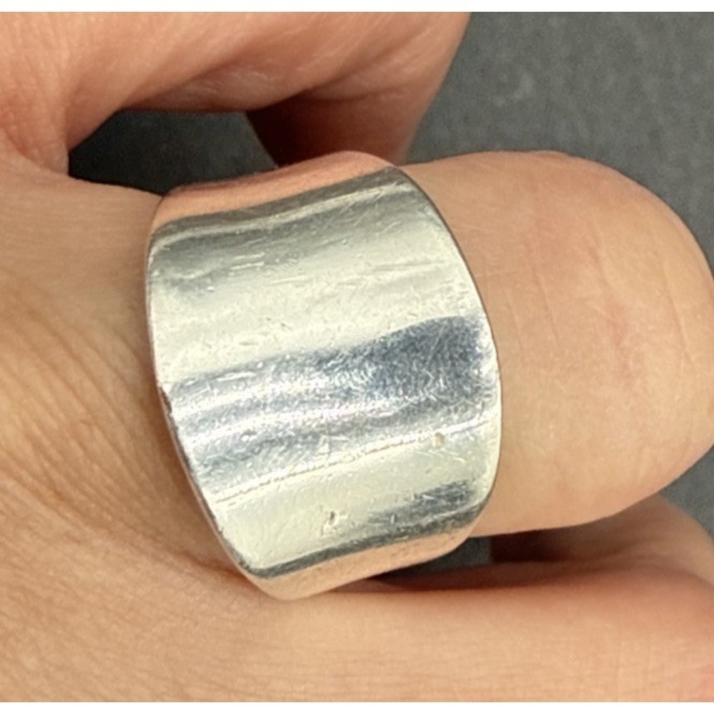 925 Sterling Silver Vintage Cigar Cuff Modernist Statement Ring Size 6.75